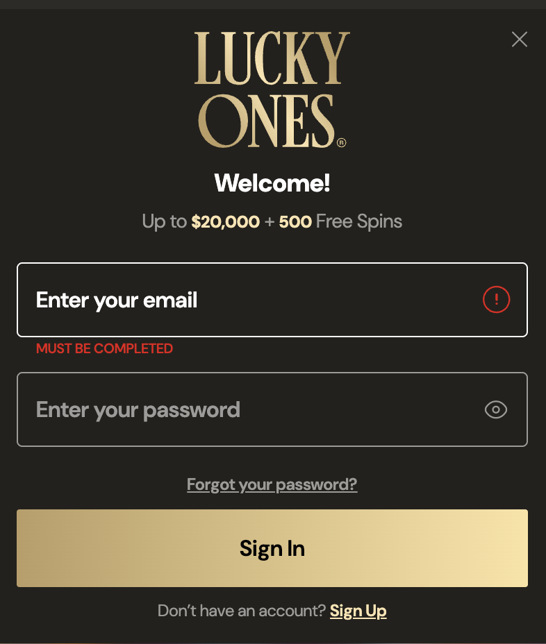 Formulaire de connexion LuckyOnes Casino