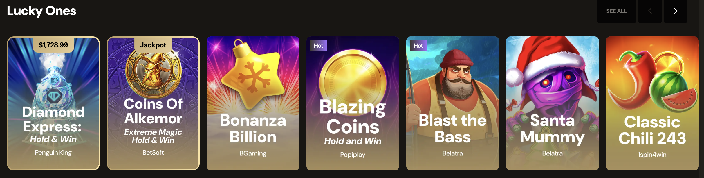 LuckyOnes Casino jackpot and Hold and Win slot titles
